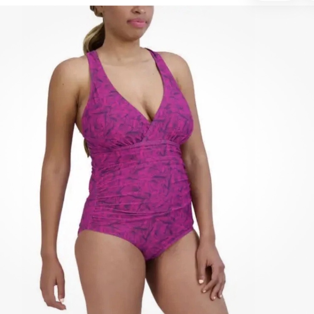 Eddie Bauer Pink Ruched One-Piece Swimsuit